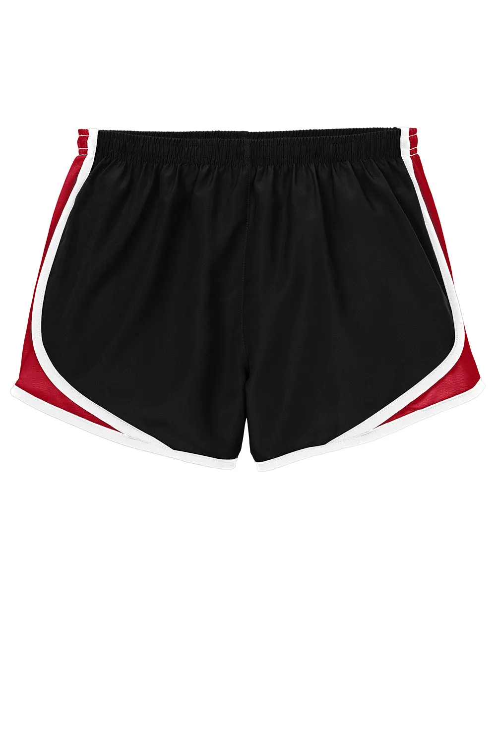 Sport-Tek Womens Cadence Moisture Wicking Shorts - Black/True Red/White