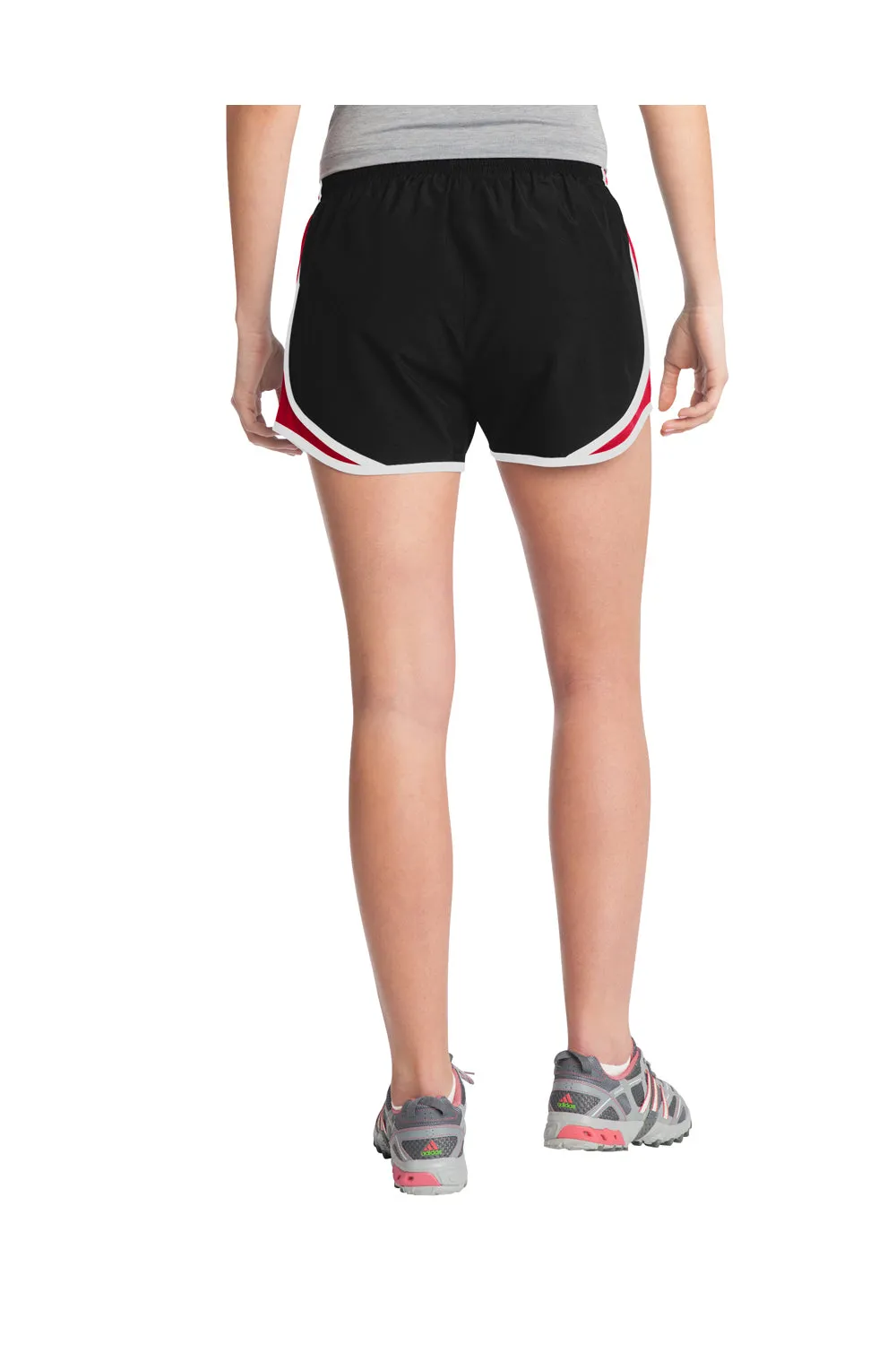 Sport-Tek Womens Cadence Moisture Wicking Shorts - Black/True Red/White