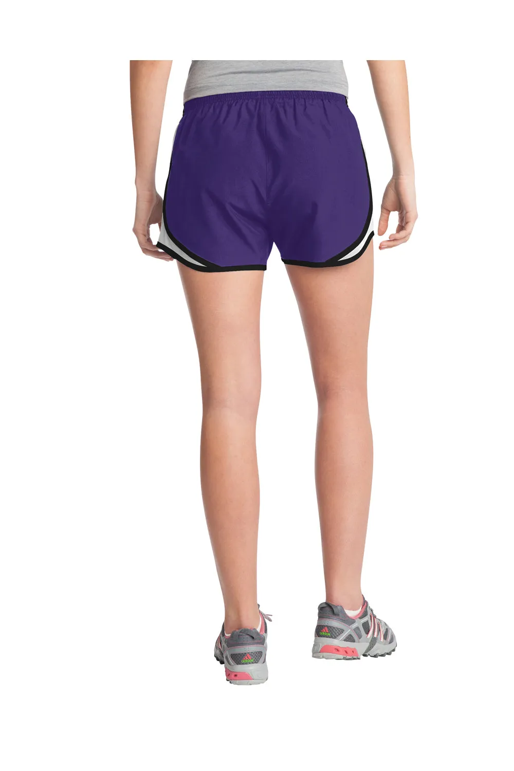 Sport-Tek Womens Cadence Moisture Wicking Shorts - Purple/White/Black - Closeout