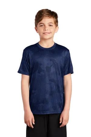 Sport-Tek Youth CamoHex Moisture Wicking Short Sleeve Crewneck T-Shirt - True Navy Blue