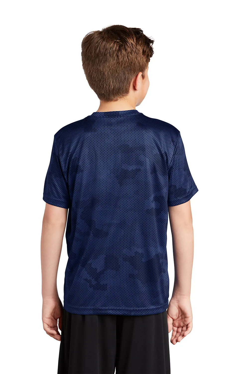 Sport-Tek Youth CamoHex Moisture Wicking Short Sleeve Crewneck T-Shirt - True Navy Blue