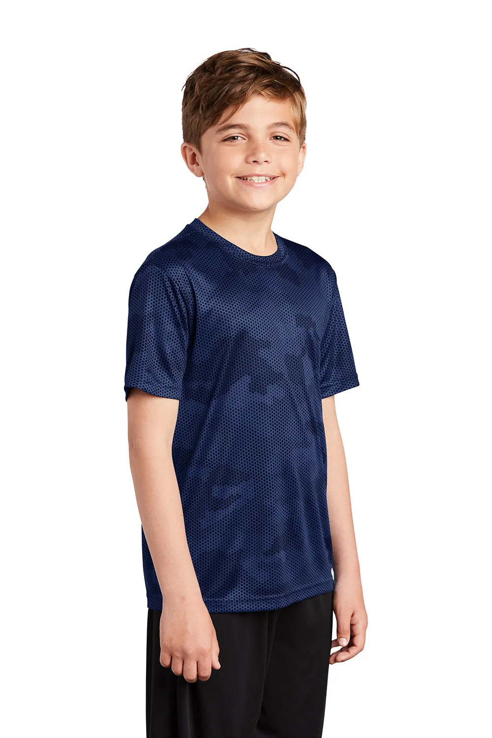 Sport-Tek Youth CamoHex Moisture Wicking Short Sleeve Crewneck T-Shirt - True Navy Blue
