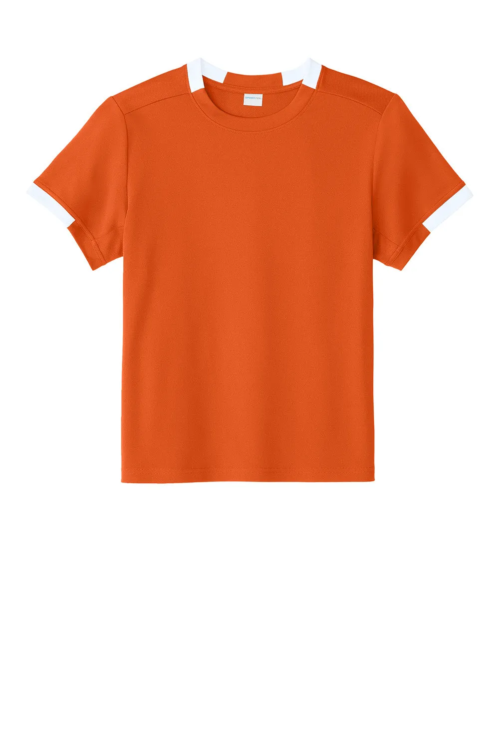 Sport-Tek Youth Club Moisture Wicking Short Sleeve Crewneck T-Shirt - Deep Orange/White