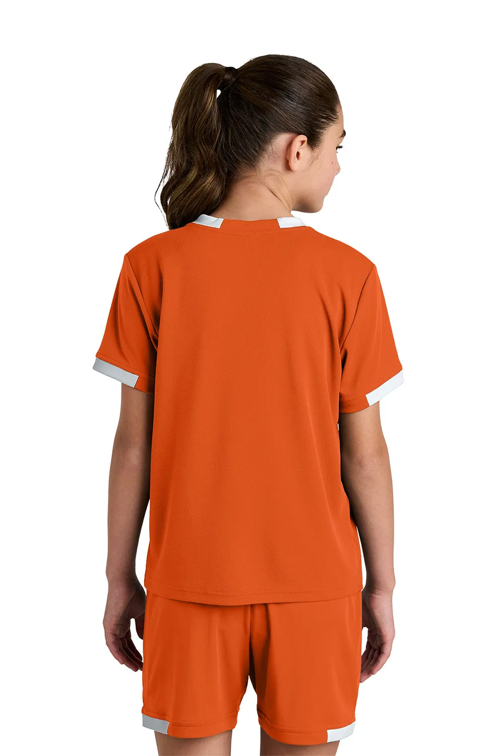 Sport-Tek Youth Club Moisture Wicking Short Sleeve Crewneck T-Shirt - Deep Orange/White