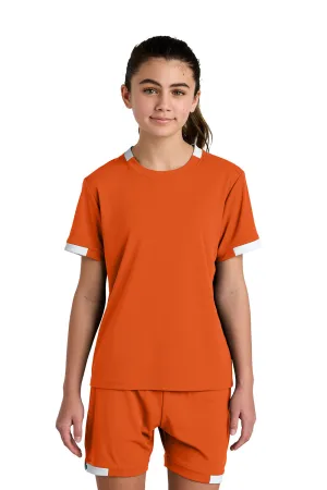 Sport-Tek Youth Club Moisture Wicking Short Sleeve Crewneck T-Shirt - Deep Orange/White