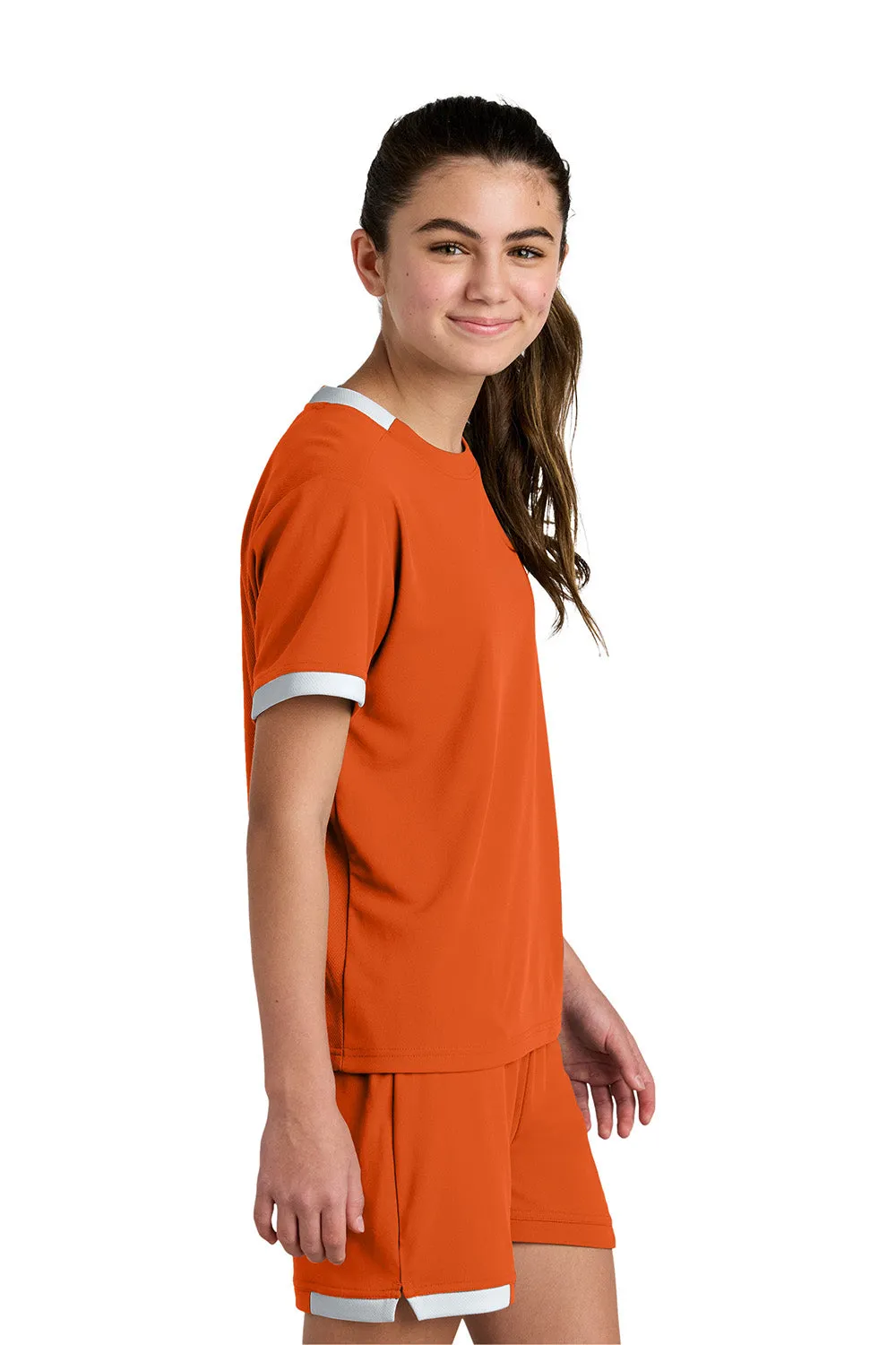 Sport-Tek Youth Club Moisture Wicking Short Sleeve Crewneck T-Shirt - Deep Orange/White