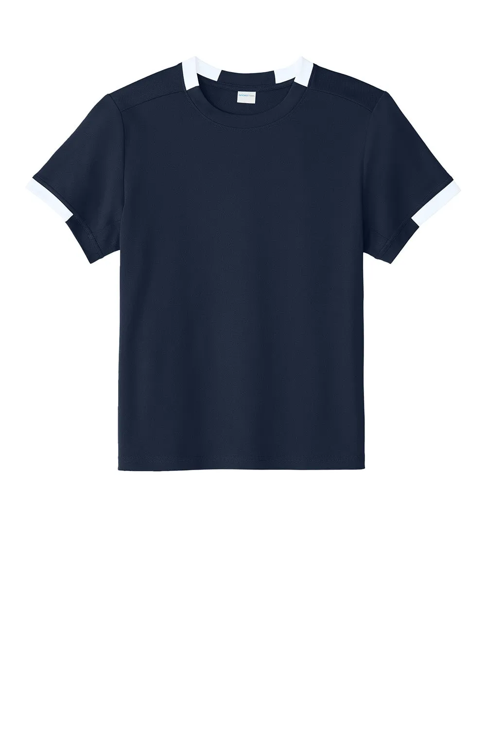 Sport-Tek Youth Club Moisture Wicking Short Sleeve Crewneck T-Shirt - True Navy Blue/White