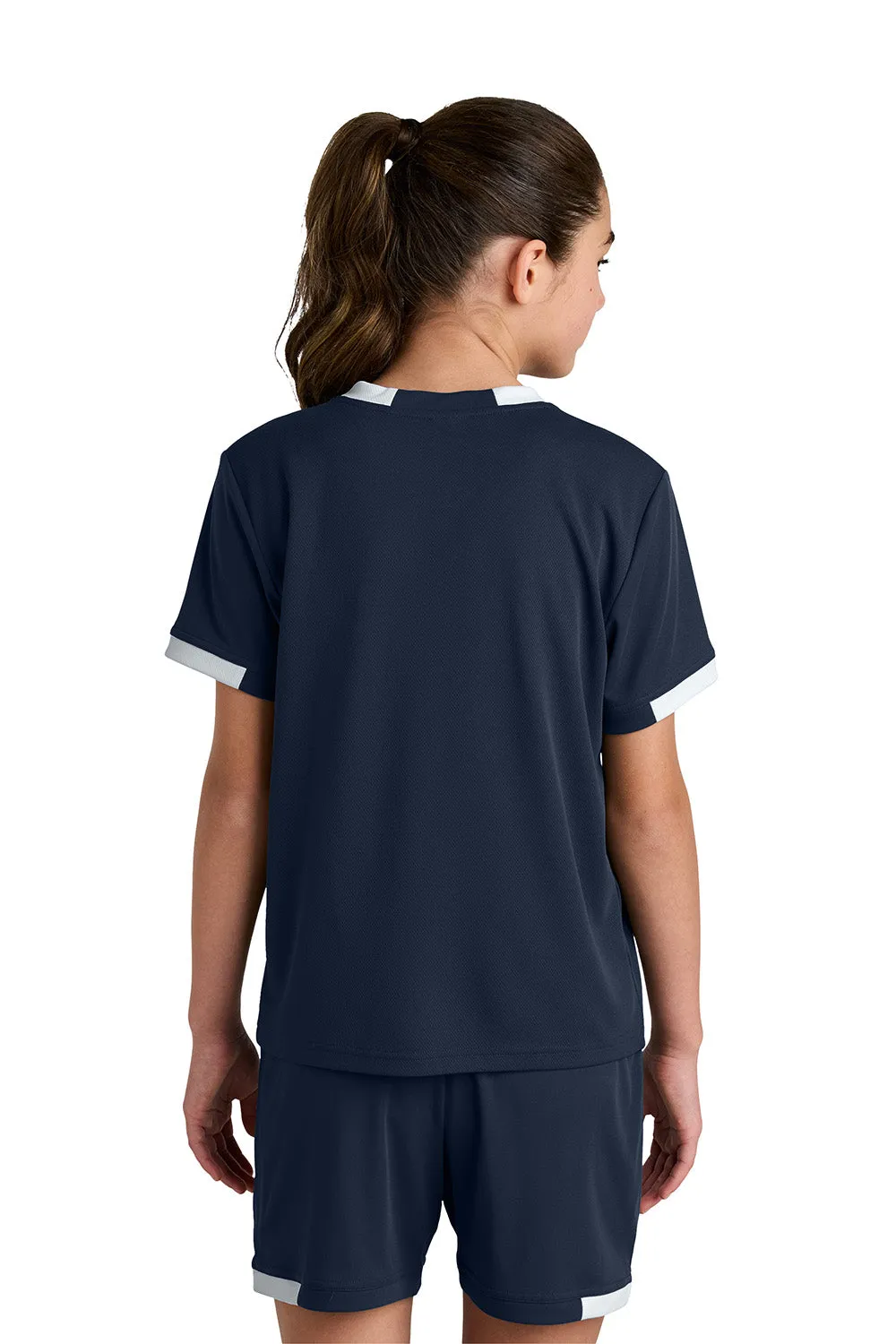 Sport-Tek Youth Club Moisture Wicking Short Sleeve Crewneck T-Shirt - True Navy Blue/White