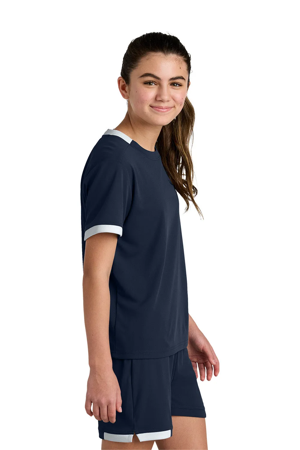 Sport-Tek Youth Club Moisture Wicking Short Sleeve Crewneck T-Shirt - True Navy Blue/White
