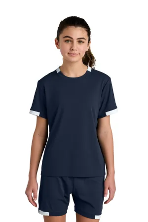 Sport-Tek Youth Club Moisture Wicking Short Sleeve Crewneck T-Shirt - True Navy Blue/White