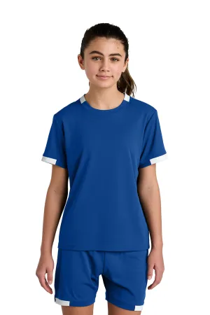 Sport-Tek Youth Club Moisture Wicking Short Sleeve Crewneck T-Shirt - True Royal Blue/White