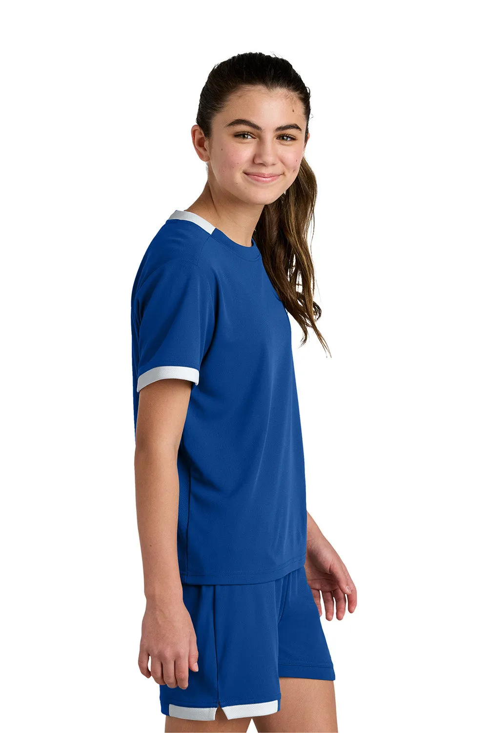 Sport-Tek Youth Club Moisture Wicking Short Sleeve Crewneck T-Shirt - True Royal Blue/White