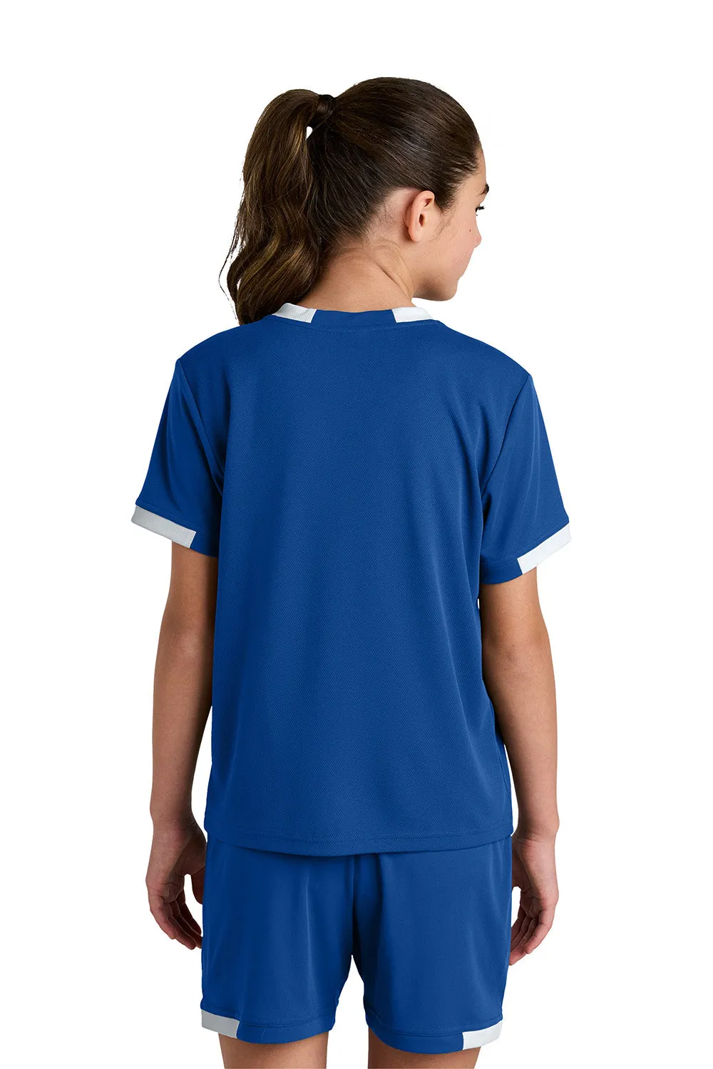 Sport-Tek Youth Club Moisture Wicking Short Sleeve Crewneck T-Shirt - True Royal Blue/White