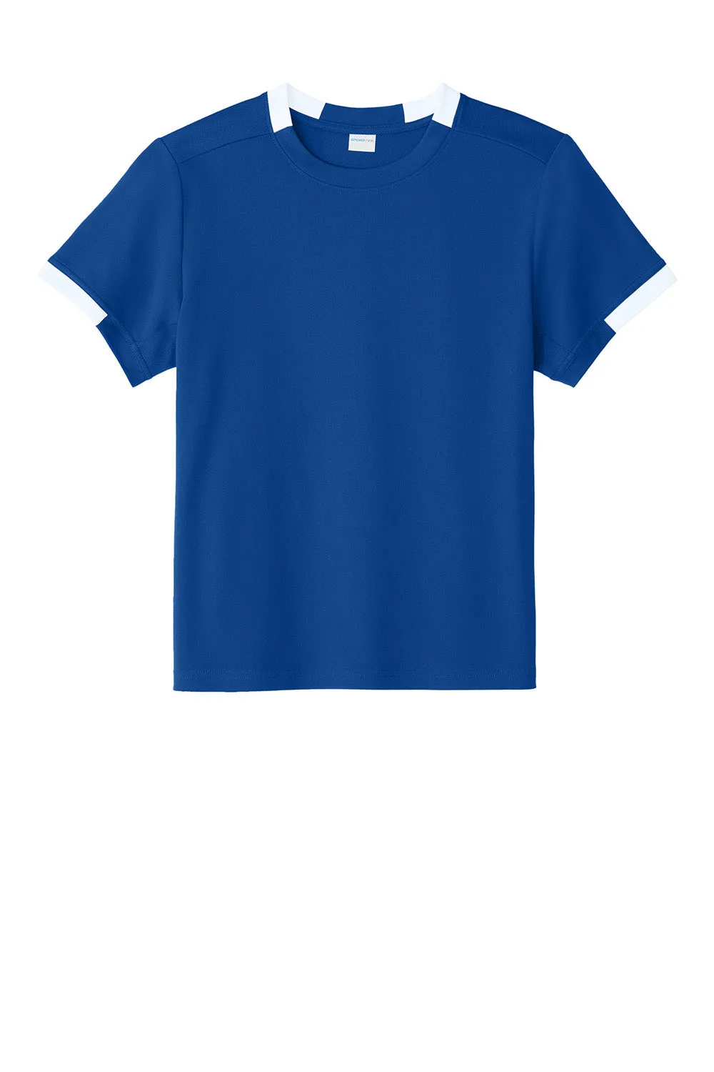 Sport-Tek Youth Club Moisture Wicking Short Sleeve Crewneck T-Shirt - True Royal Blue/White