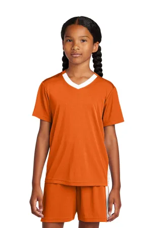Sport-Tek Youth Moisture Wicking Competitor United Short Sleeve V-Neck T-Shirt - Deep Orange/White
