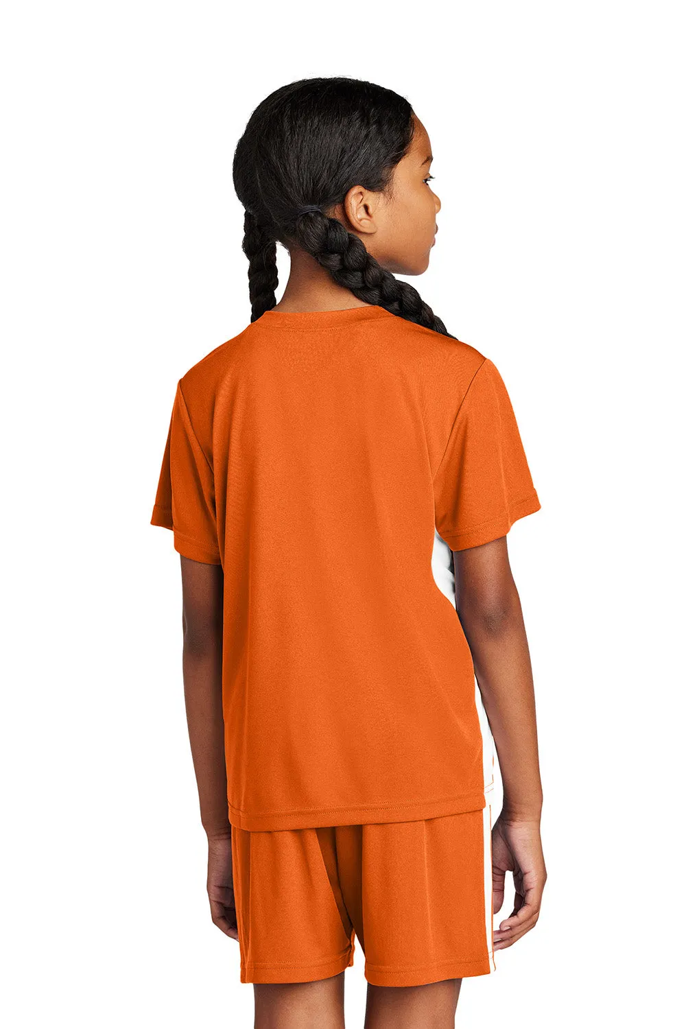 Sport-Tek Youth Moisture Wicking Competitor United Short Sleeve V-Neck T-Shirt - Deep Orange/White