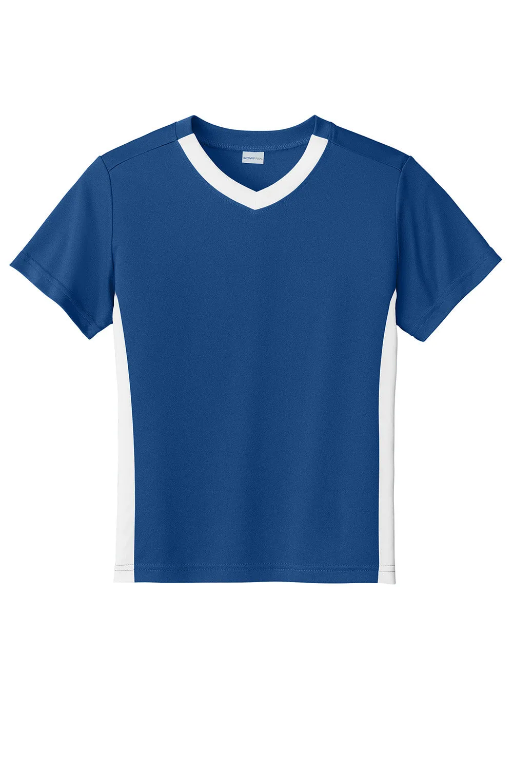 Sport-Tek Youth Moisture Wicking Competitor United Short Sleeve V-Neck T-Shirt - Royal Blue/White