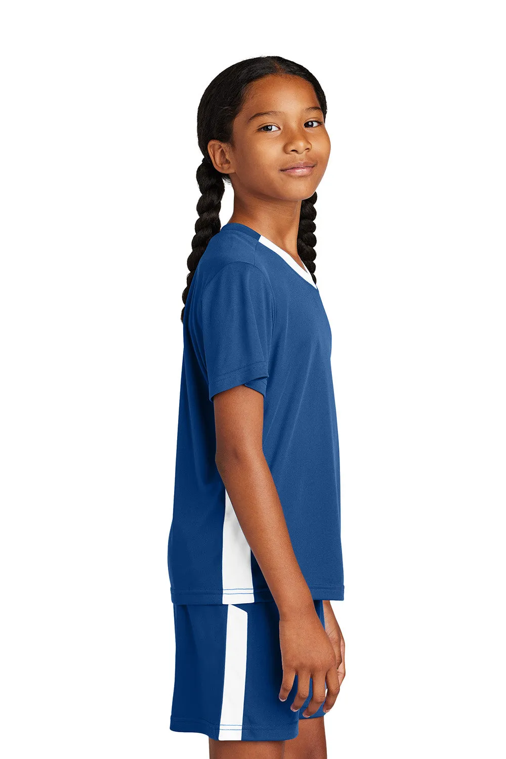 Sport-Tek Youth Moisture Wicking Competitor United Short Sleeve V-Neck T-Shirt - Royal Blue/White