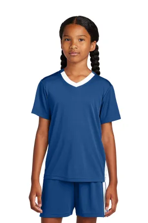 Sport-Tek Youth Moisture Wicking Competitor United Short Sleeve V-Neck T-Shirt - Royal Blue/White
