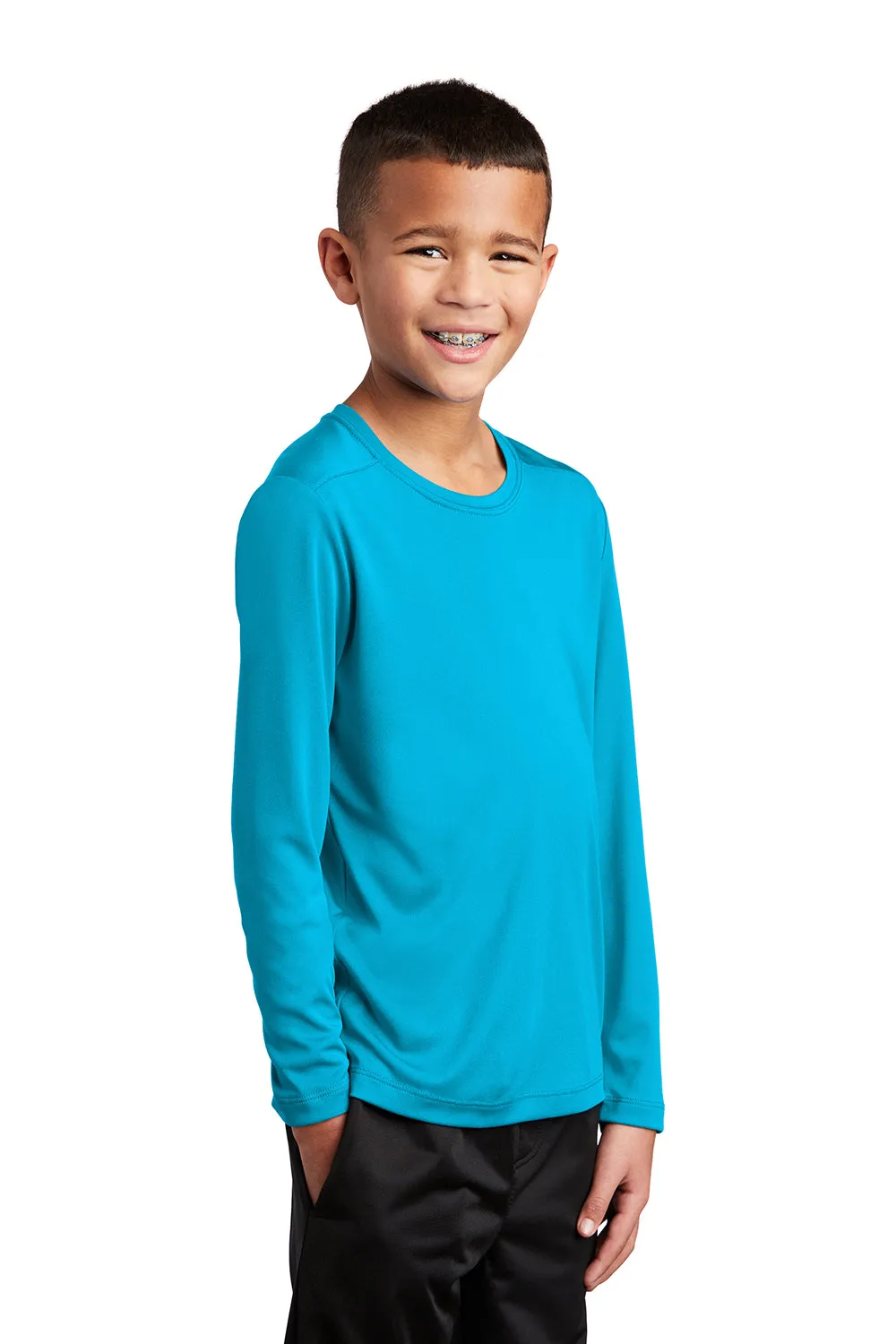 Sport-Tek Youth Moisture Wicking Long Sleeve Crewneck T-Shirt - Sapphire Blue