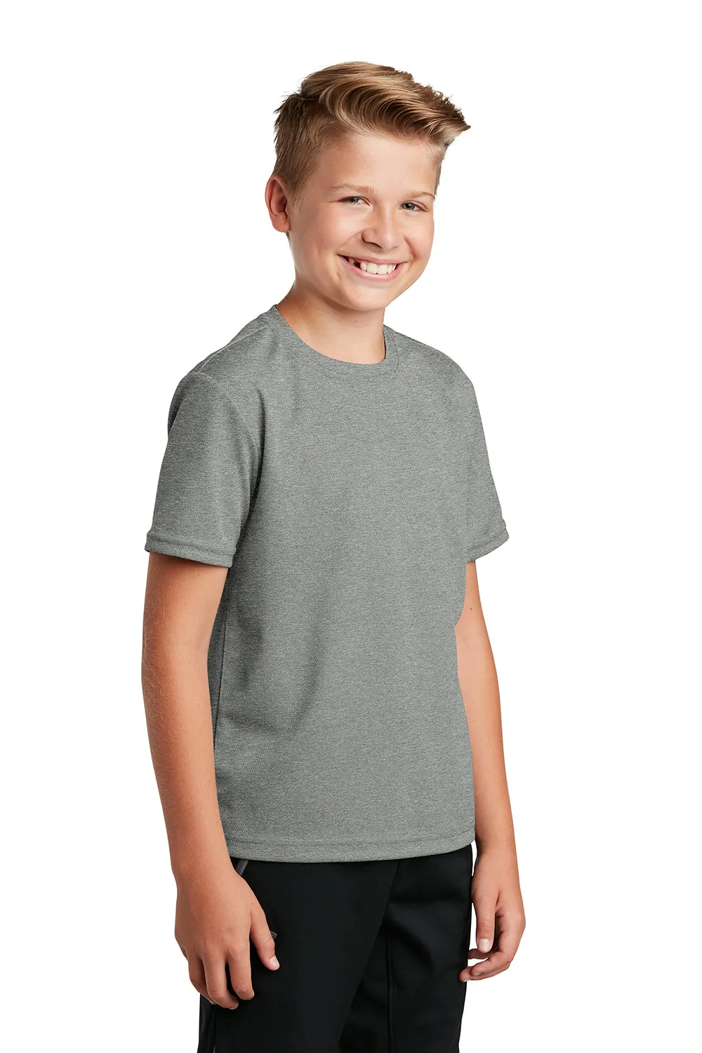 Sport-Tek Youth RacerMesh Moisture Wicking Short Sleeve Crewneck T-Shirt - Heather Grey