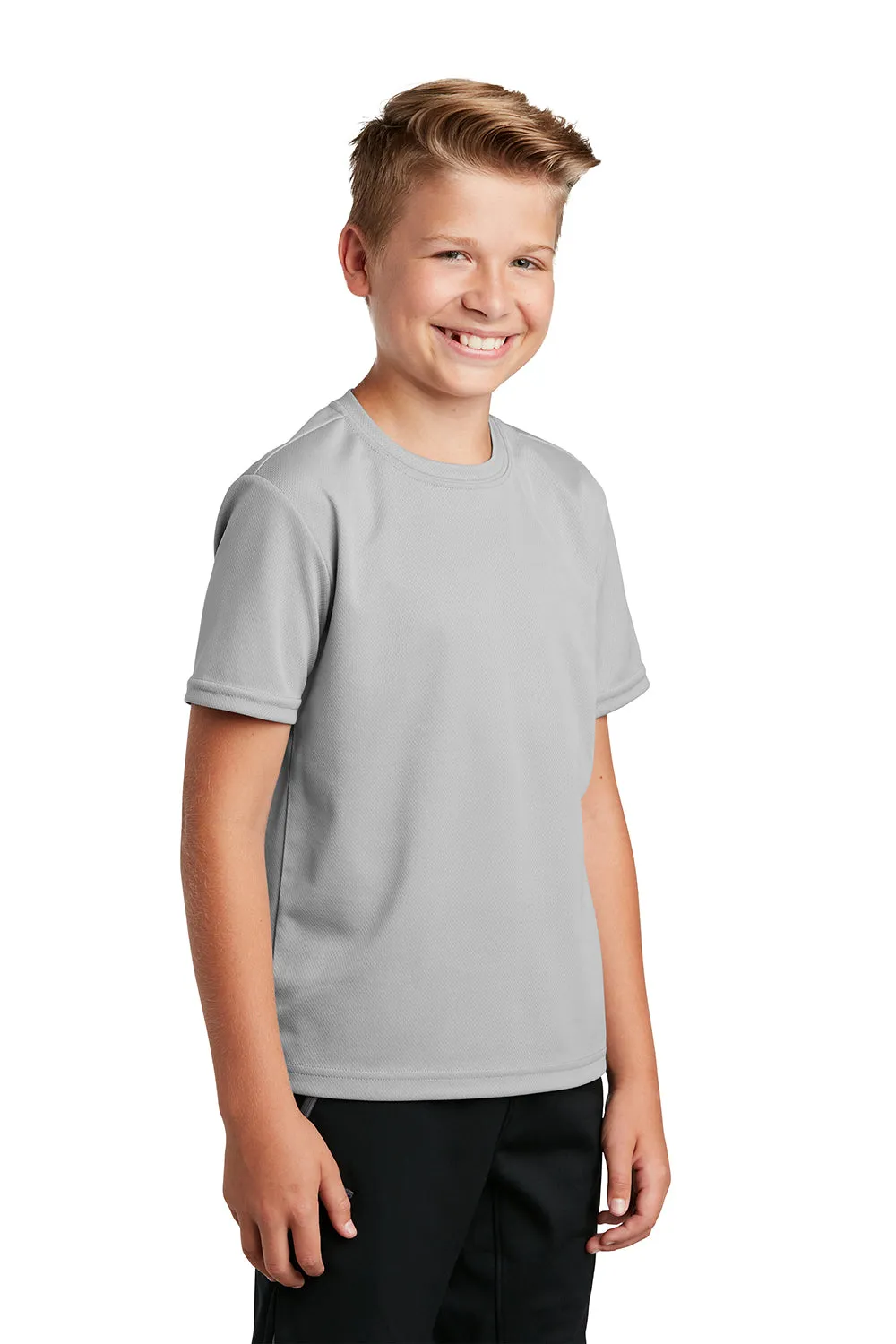 Sport-Tek Youth RacerMesh Moisture Wicking Short Sleeve Crewneck T-Shirt - Silver Grey