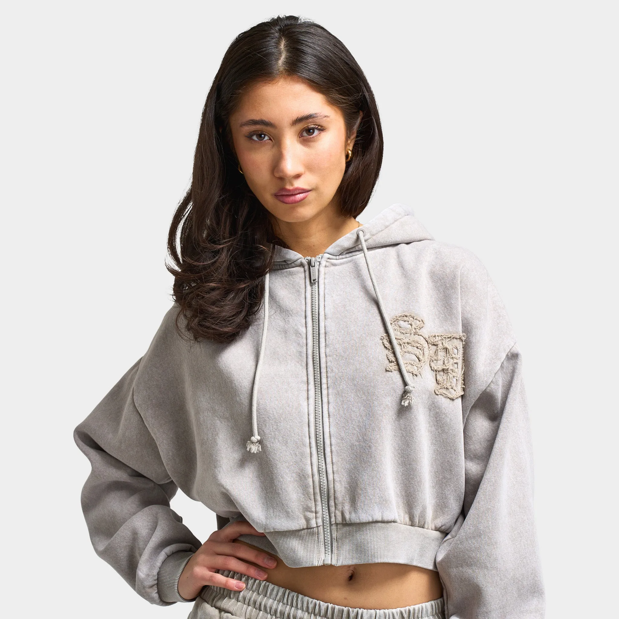 Supply & Demand Supply & Demand Women's Bleek Cropped Hoodie / Beige Acid Wash