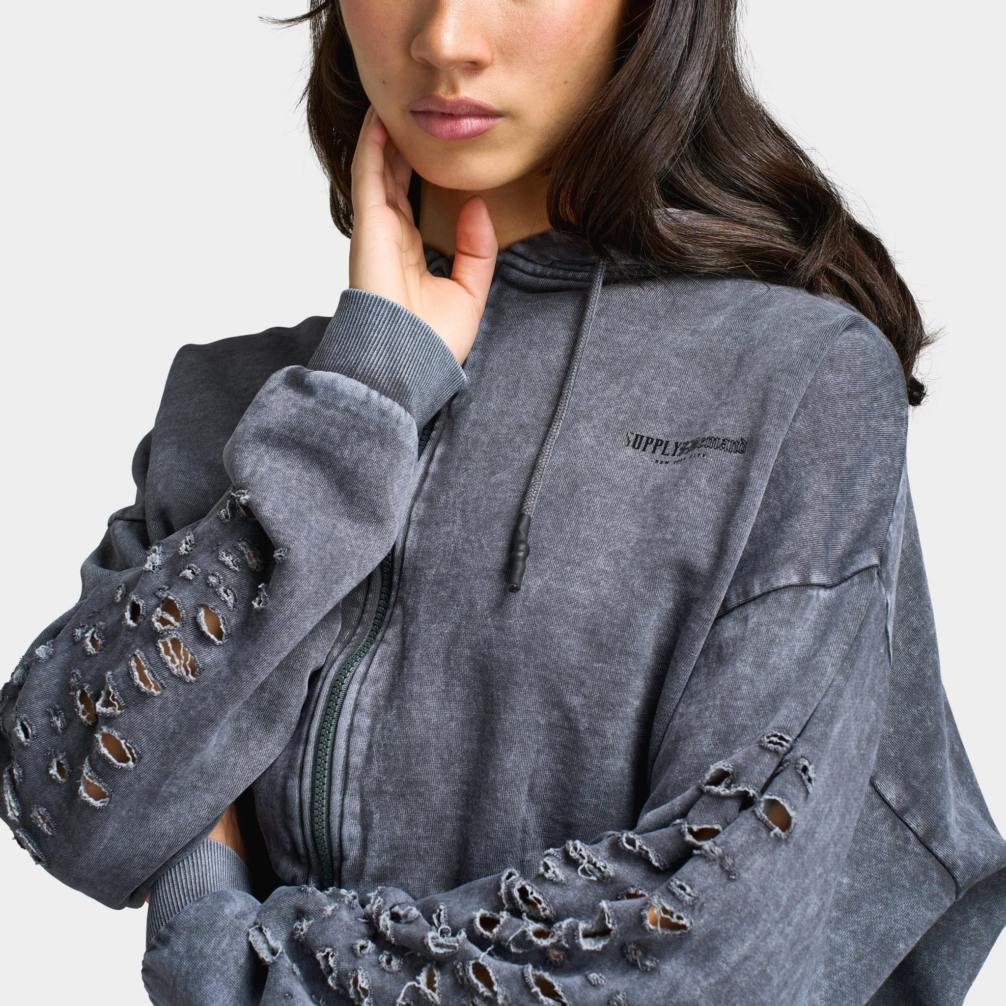 Supply & Demand Supply & Demand Women's Distress Full Zip Hoodie / Asphalt