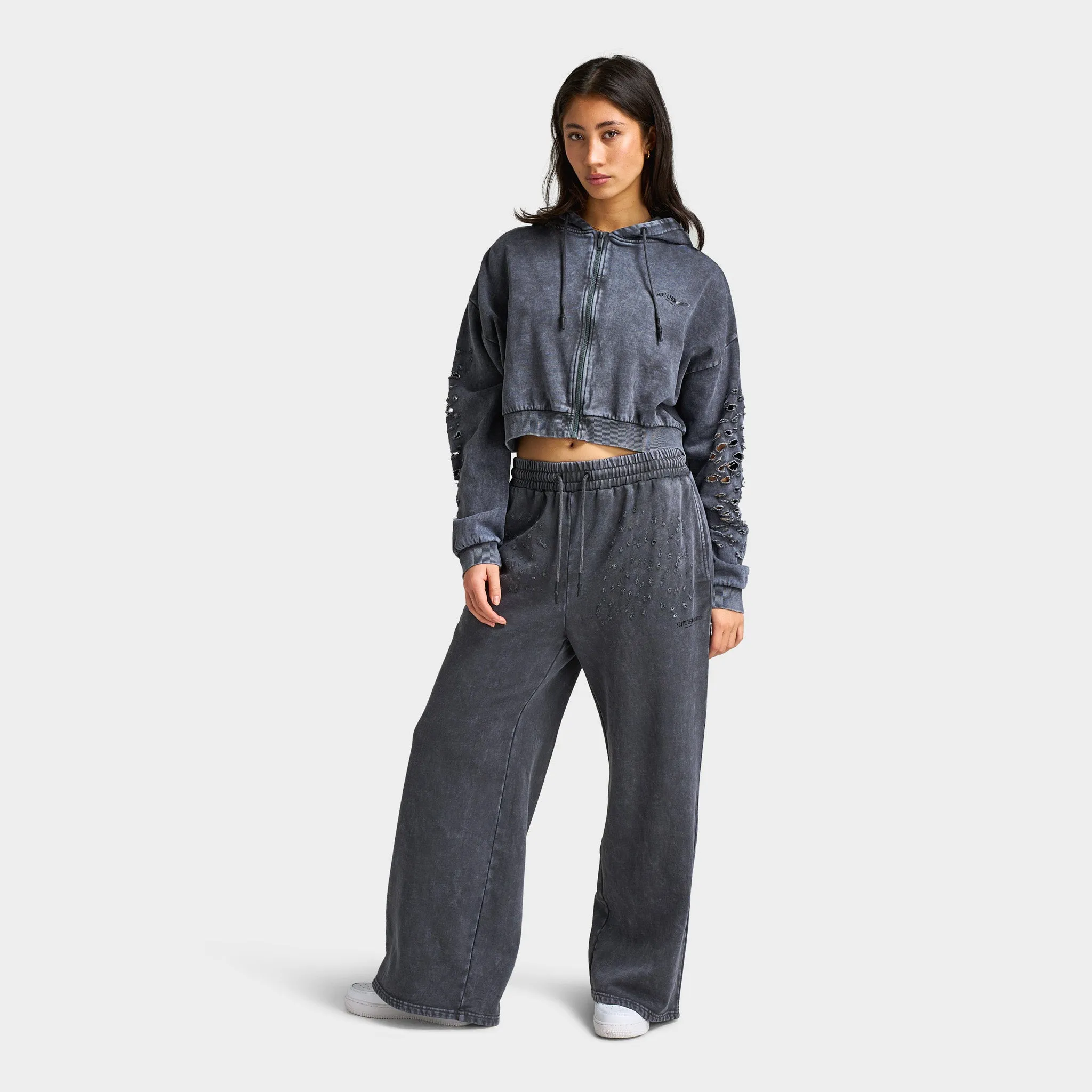 Supply & Demand Supply & Demand Women's Distress Full Zip Hoodie / Asphalt
