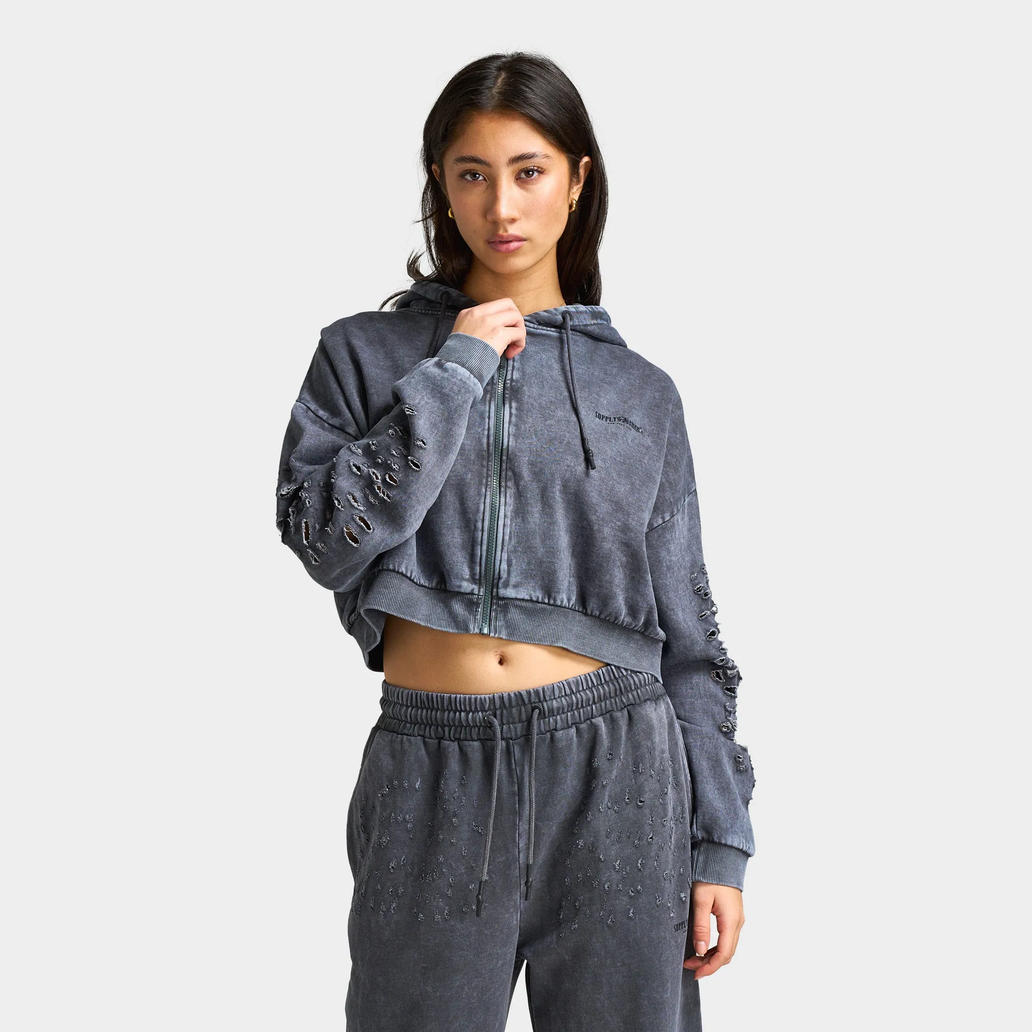 Supply & Demand Supply & Demand Women's Distress Full Zip Hoodie / Asphalt