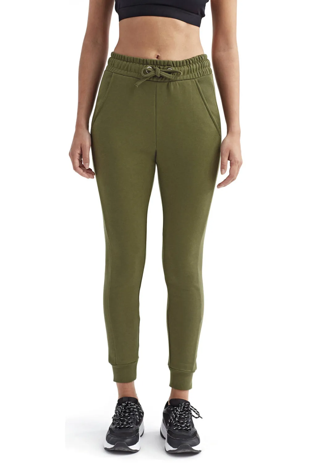 TriDri Womens Maria Fitted Jogger Sweatpants w/ Pockets - Olive Green - Closeout