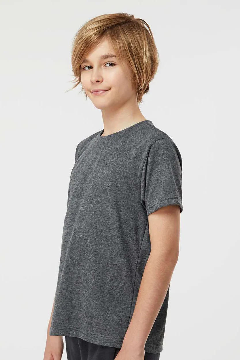 Tultex Youth Poly-Rich Short Sleeve Crewneck T-Shirt - Heather Charcoal Grey