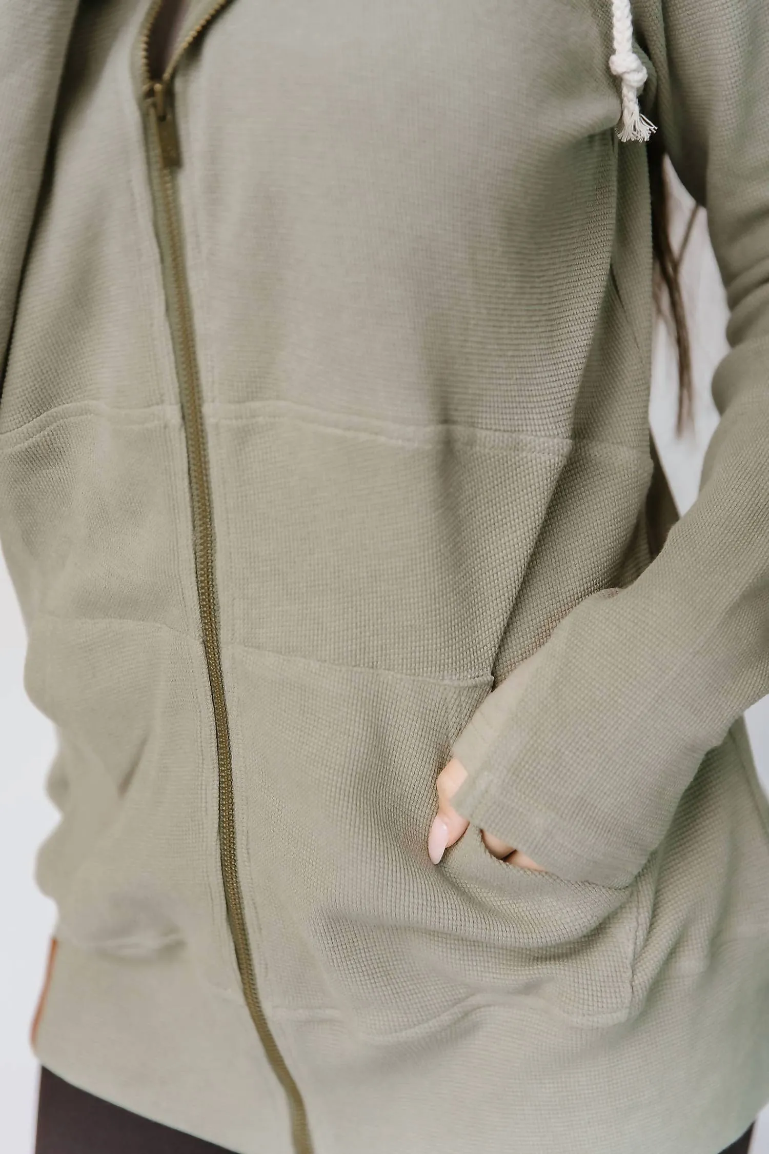 Waffle Knit Fullzip Hoodie In Willow