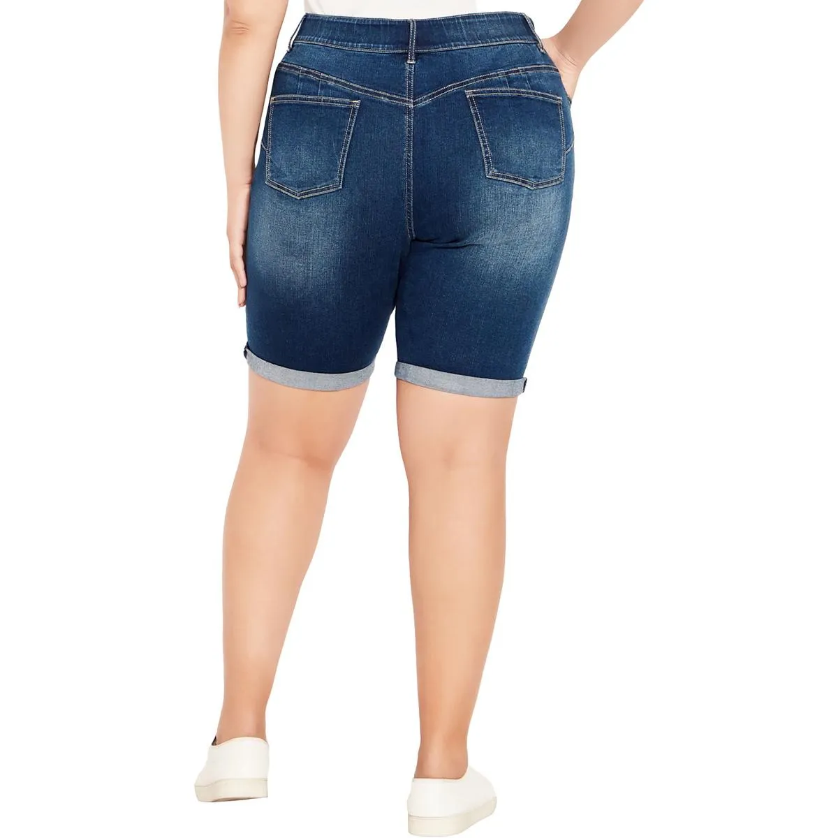 Womens Cuffed Knee Length Denim Shorts