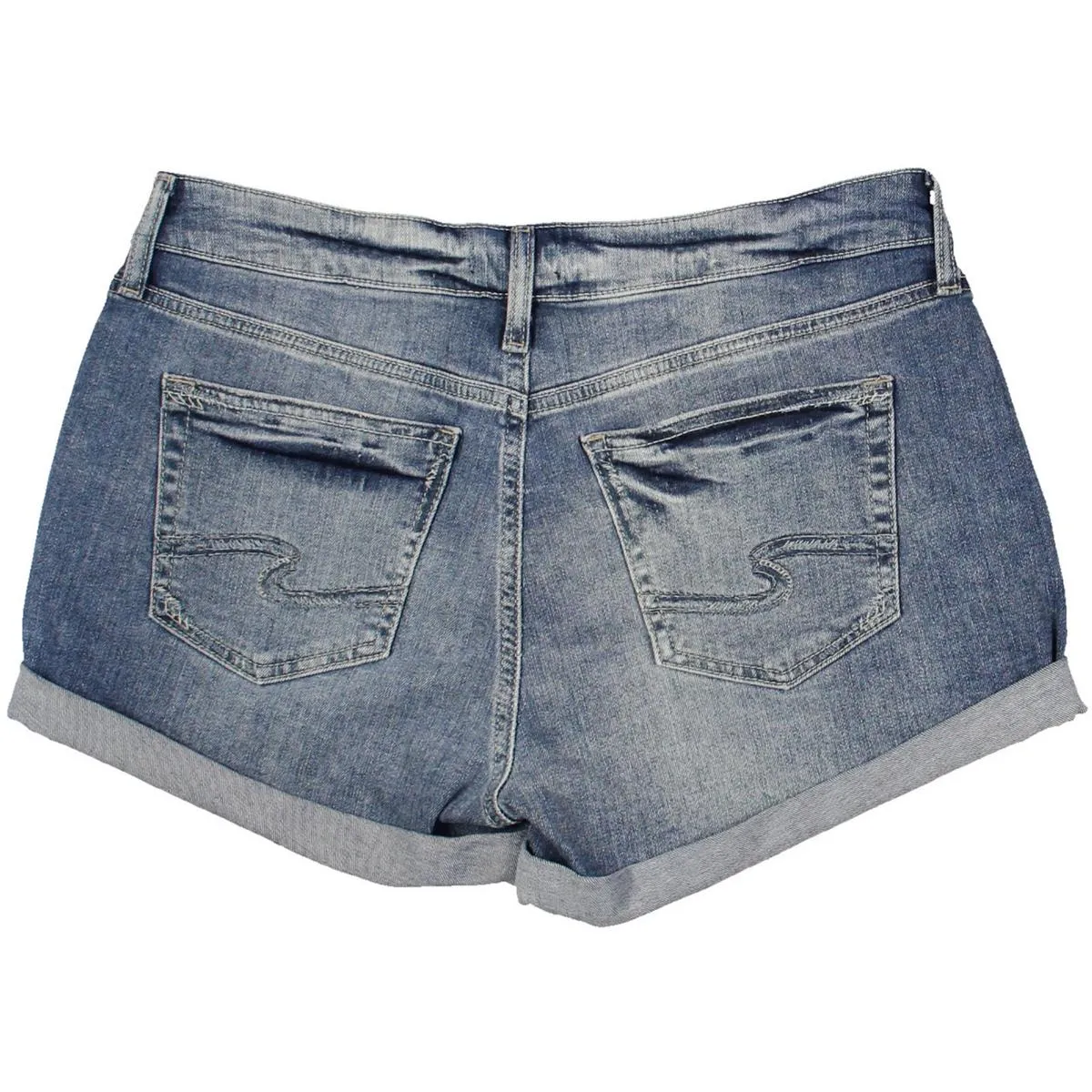 Womens Distressed Mid Rise Denim Shorts