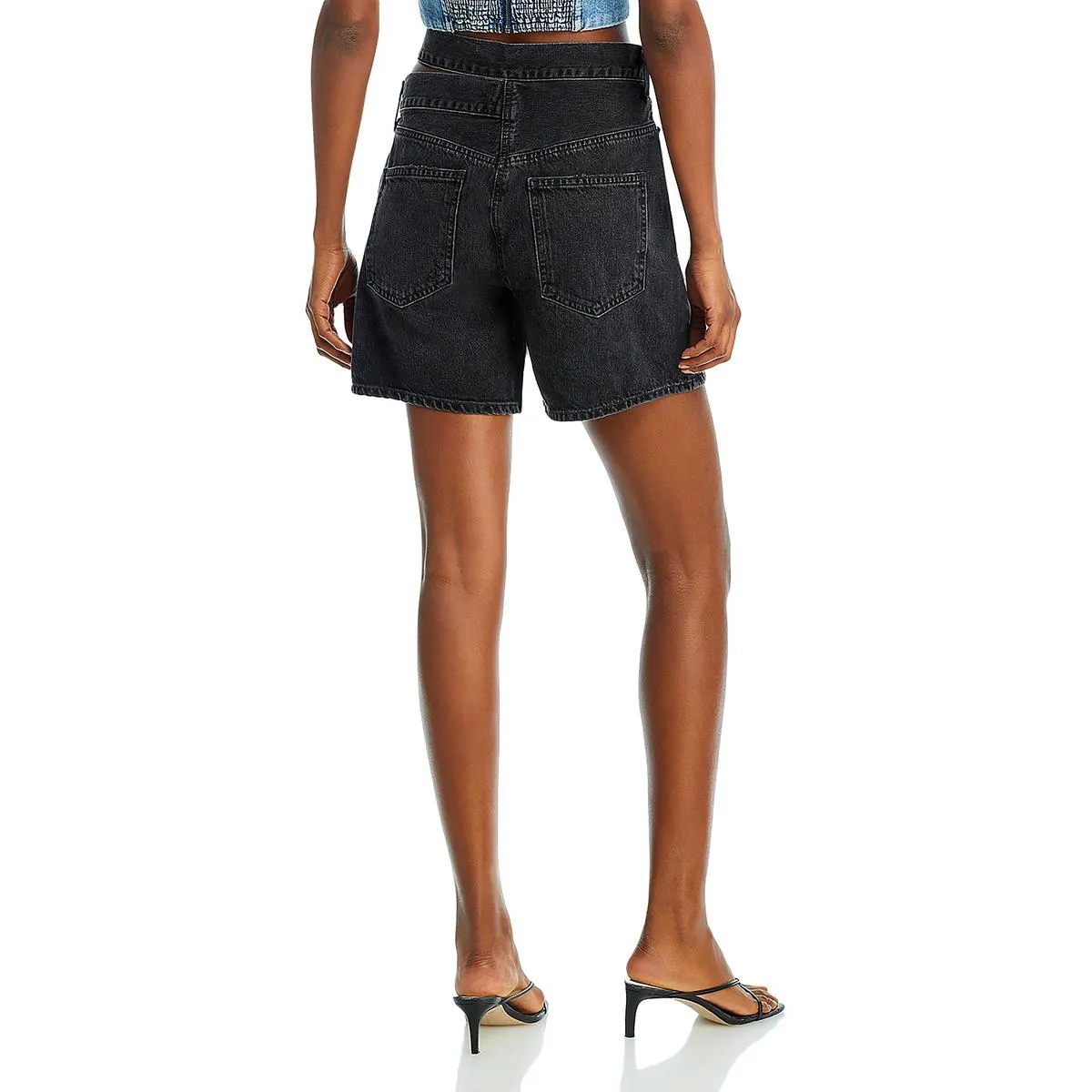 Womens High Rise Knee Length Denim Shorts