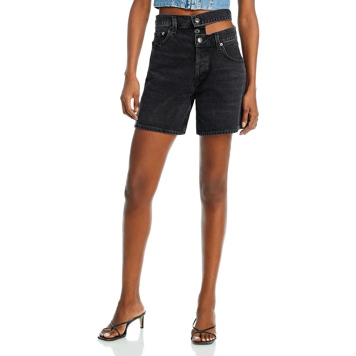 Womens High Rise Knee Length Denim Shorts