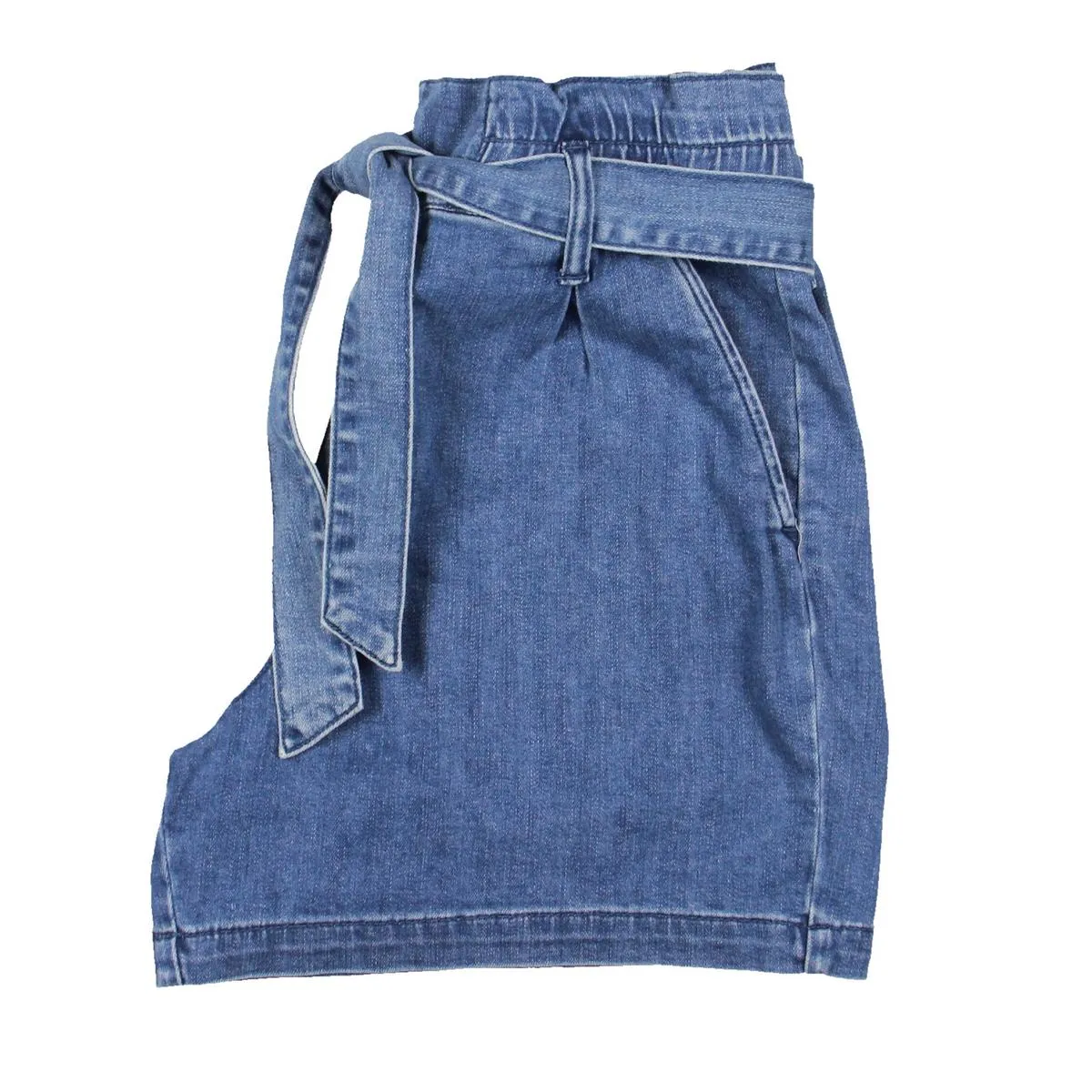 Womens High-Rise Pleated Denim Shorts