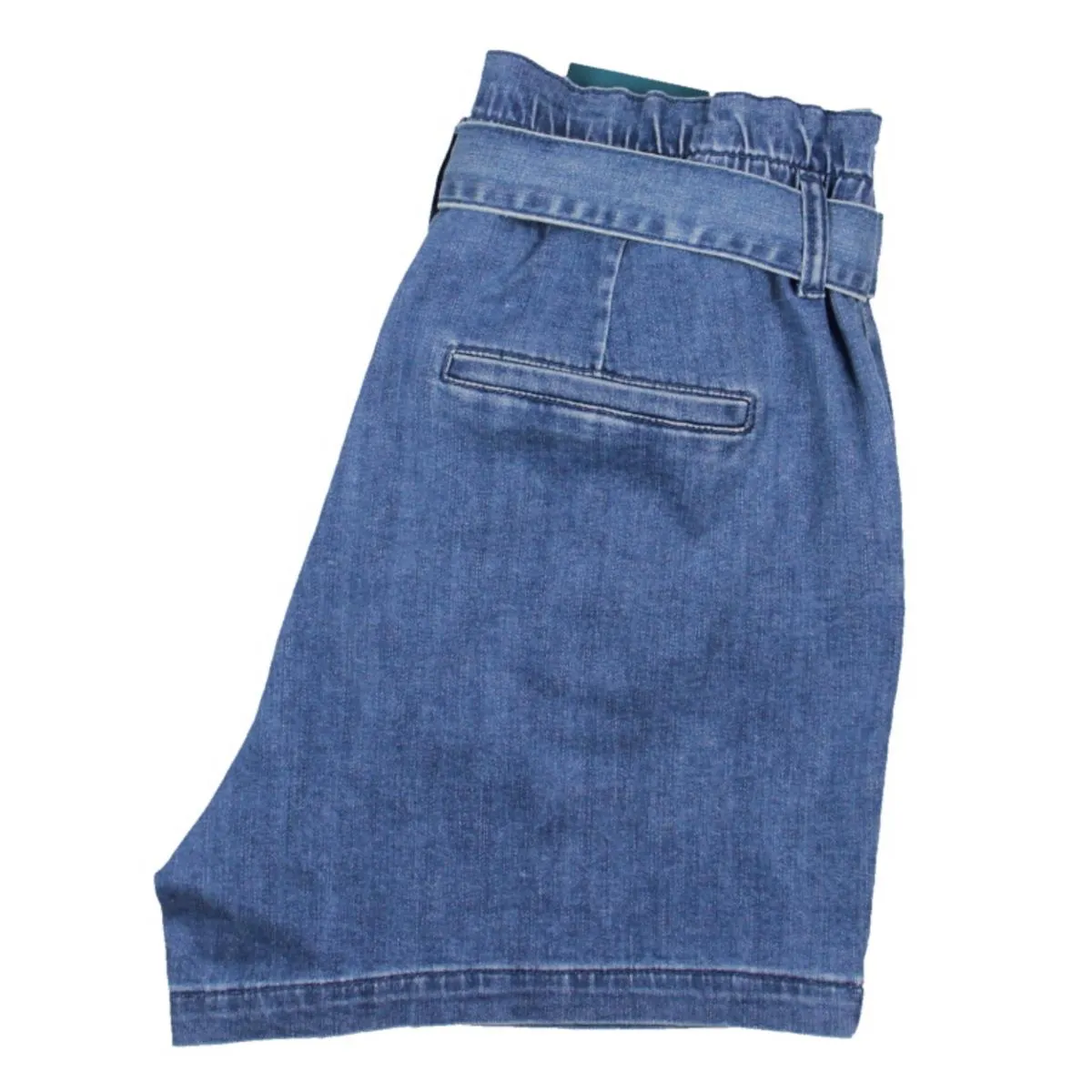 Womens High-Rise Pleated Denim Shorts