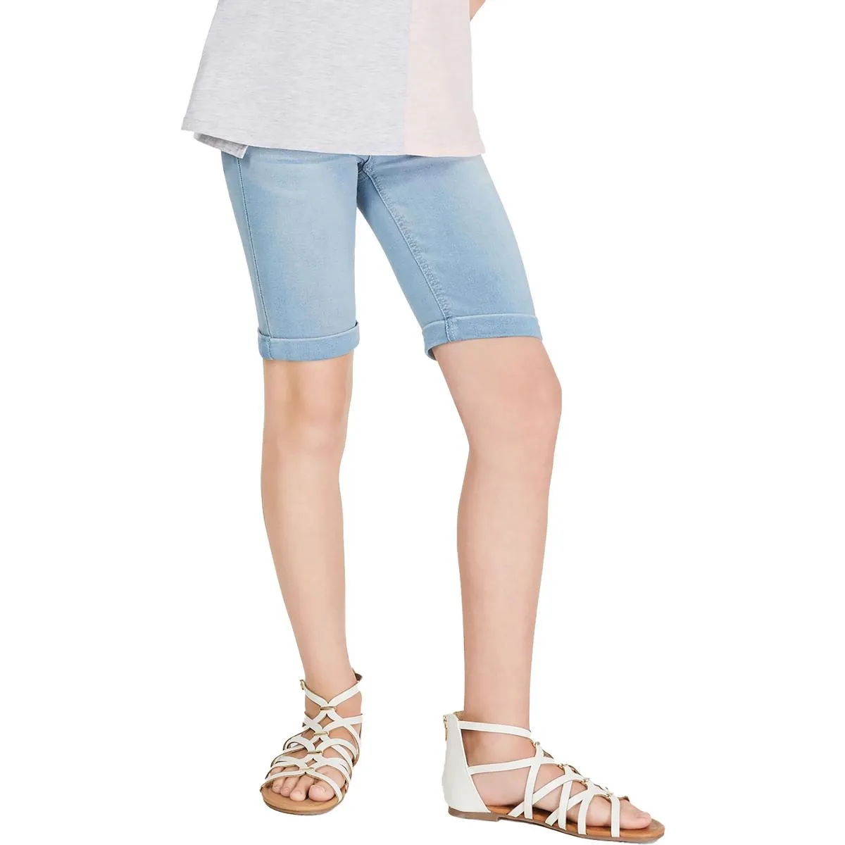 Womens Mid Rise Light Wash Bermuda Shorts