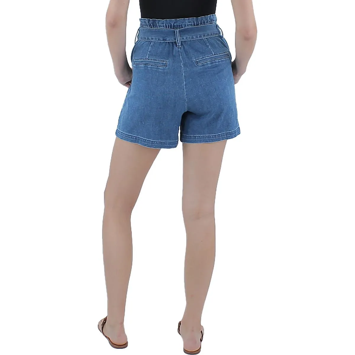 Womens Pleated Belted High-Waist Shorts