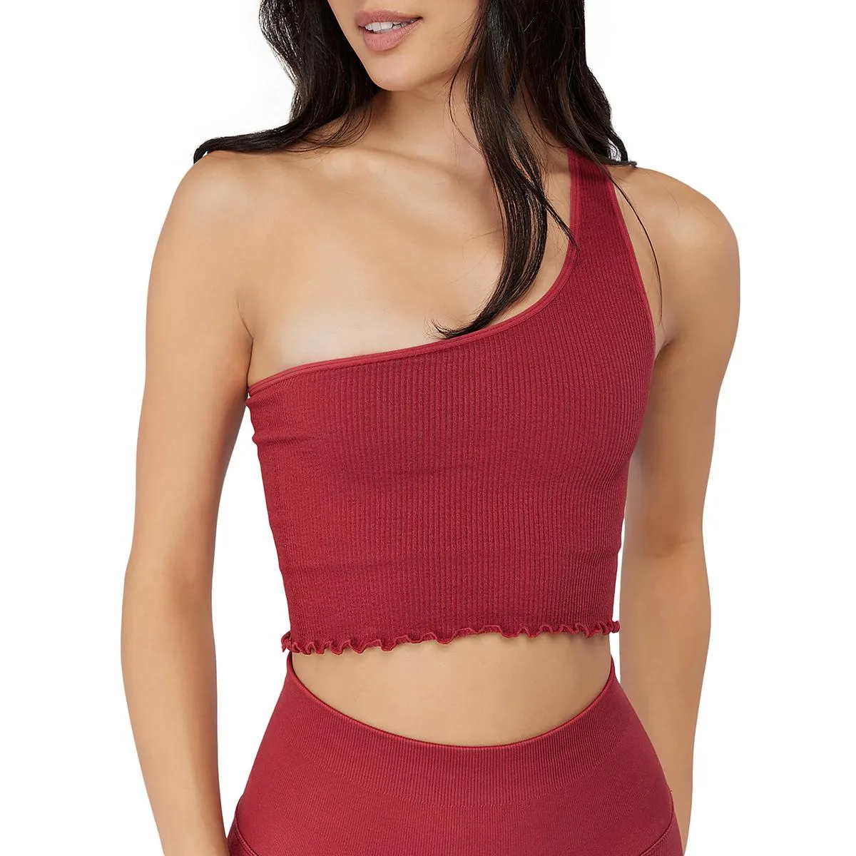 Womens Ribbed One Shoulder Crop Top