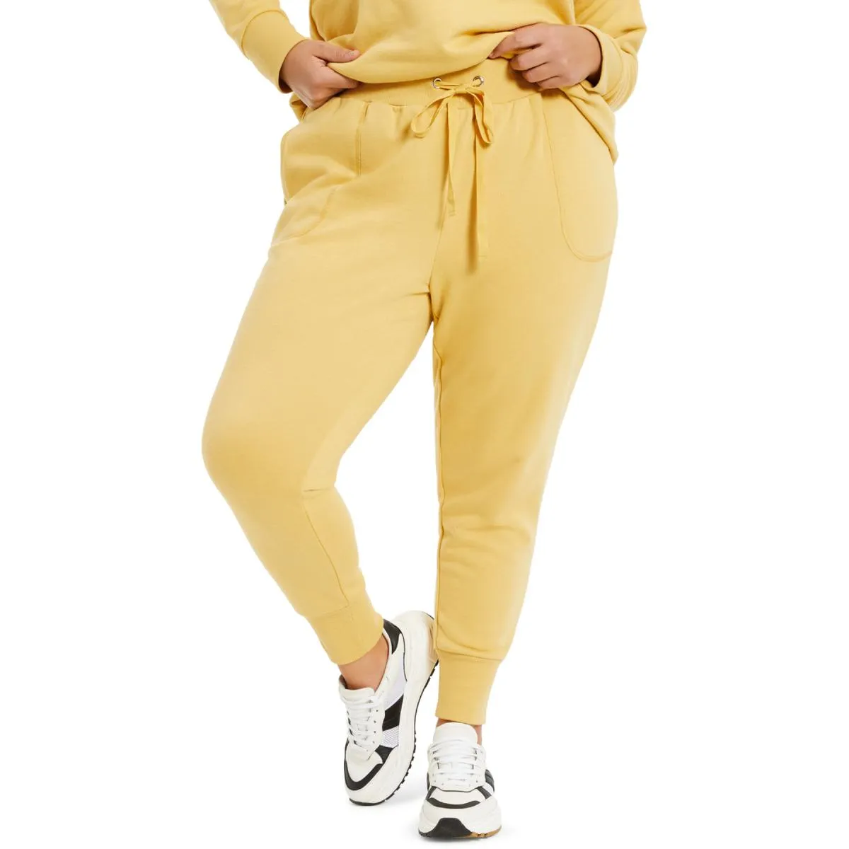 Womens Ribbed Trim Drawstring Jogger Pants