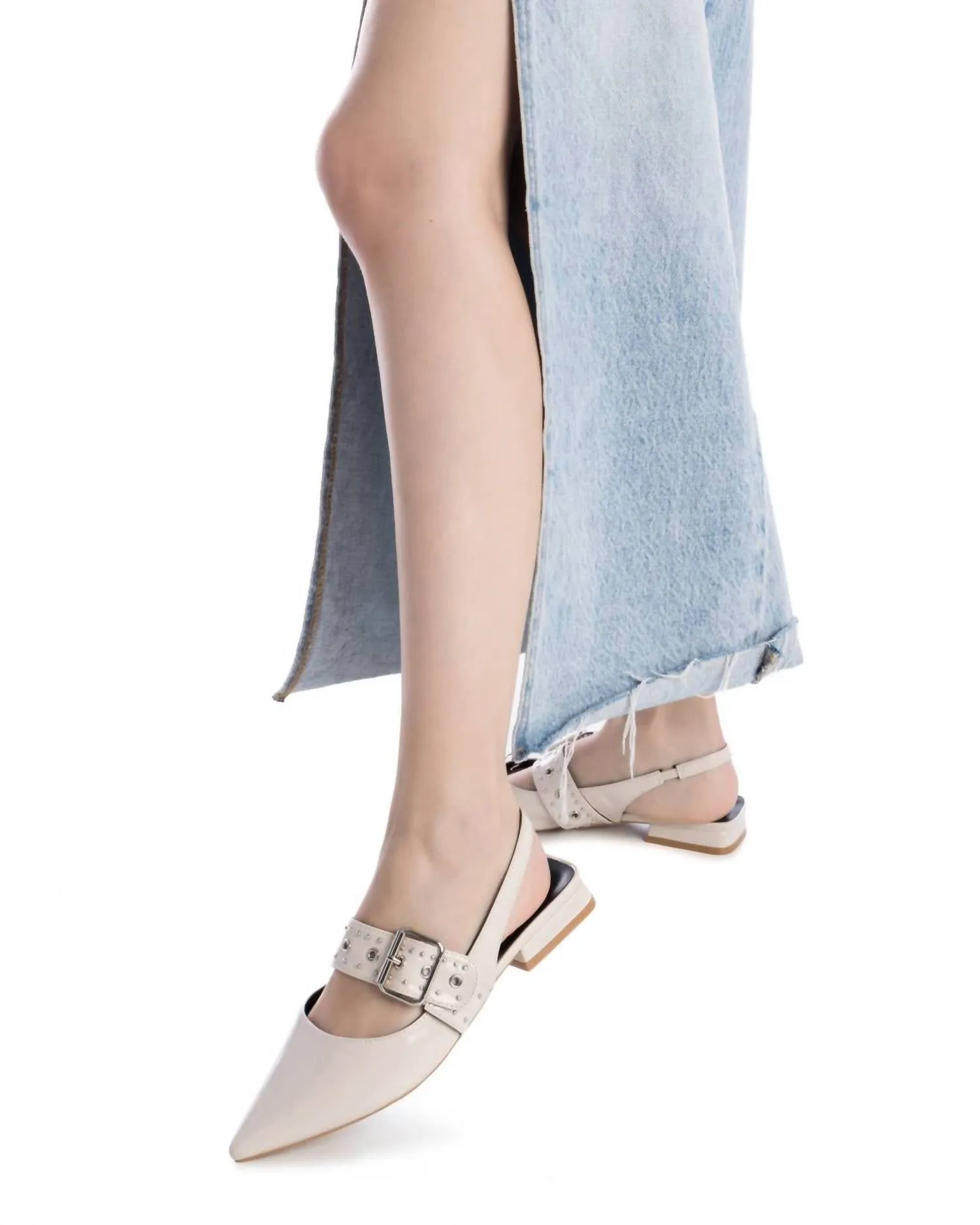 Women's Slingback Flat Shoes In Beige
