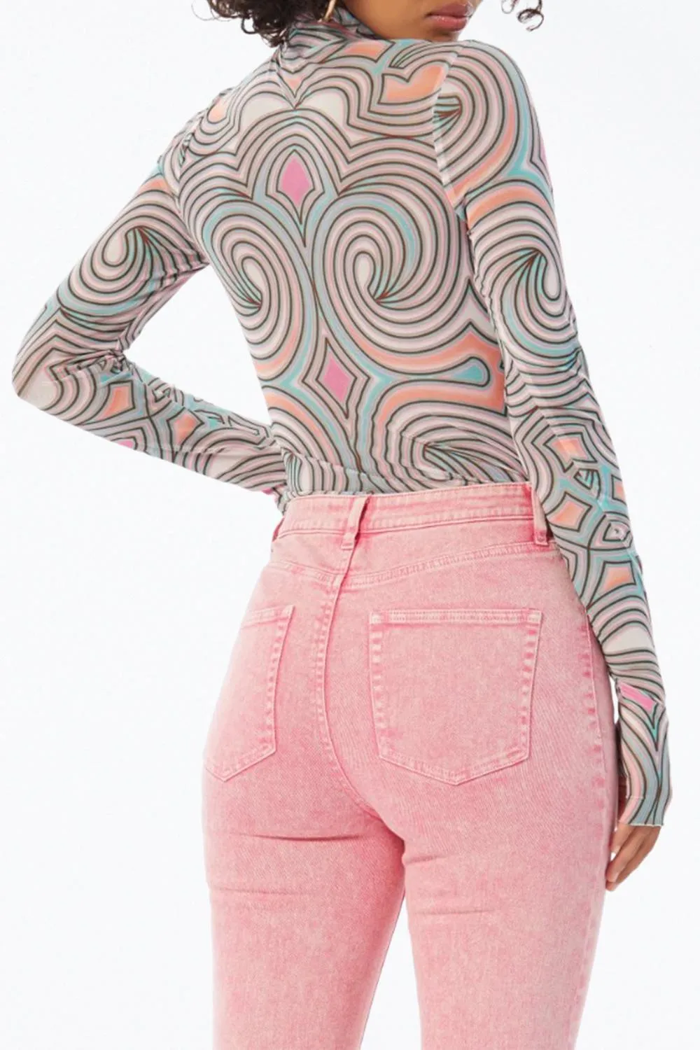 Zadie Power Mesh Turtleneck Top In Pastel Geo