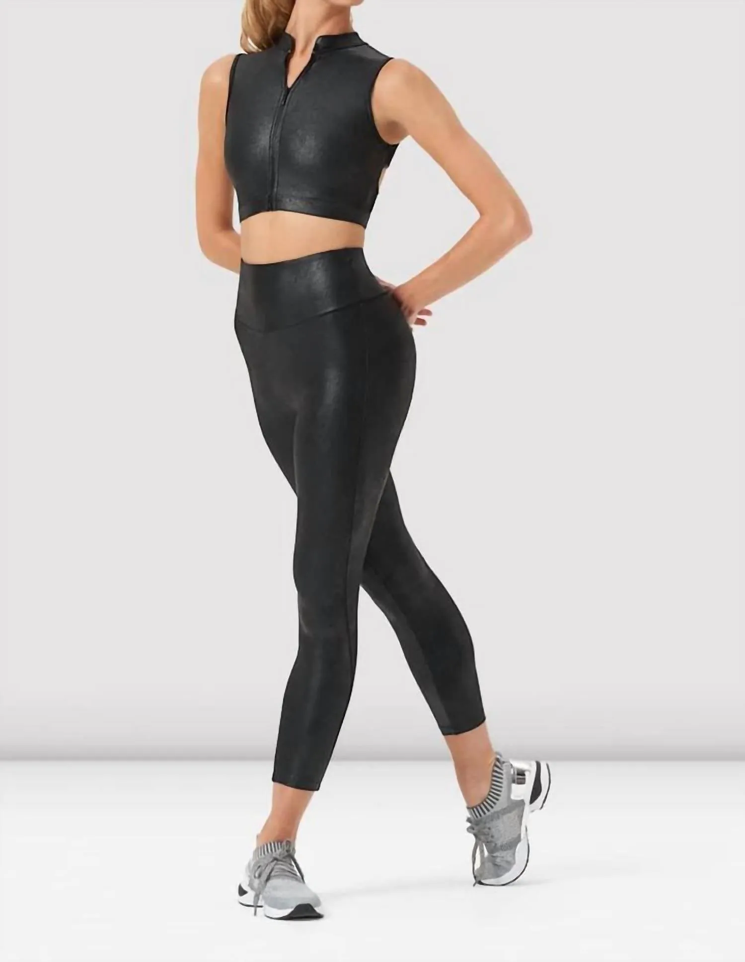 Zola Zip Front Leather Look Crop Top In Black