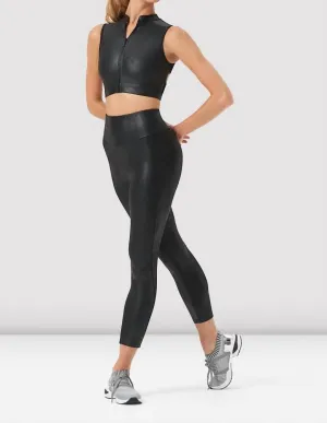 Zola Zip Front Leather Look Crop Top In Black
